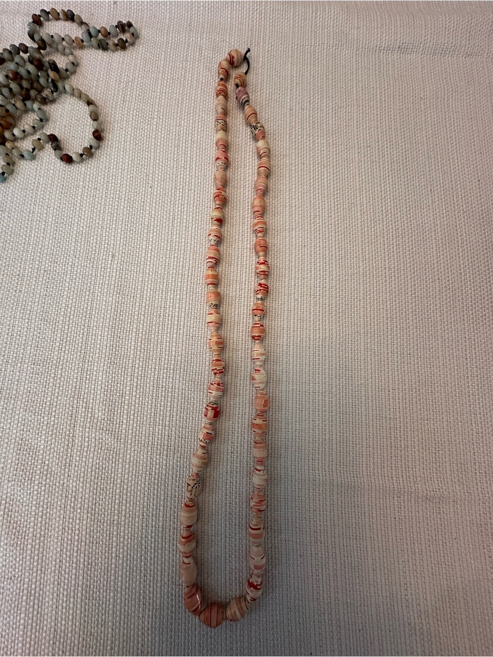 Handmade Red and White African Paper Rolled Necklace on Cord
